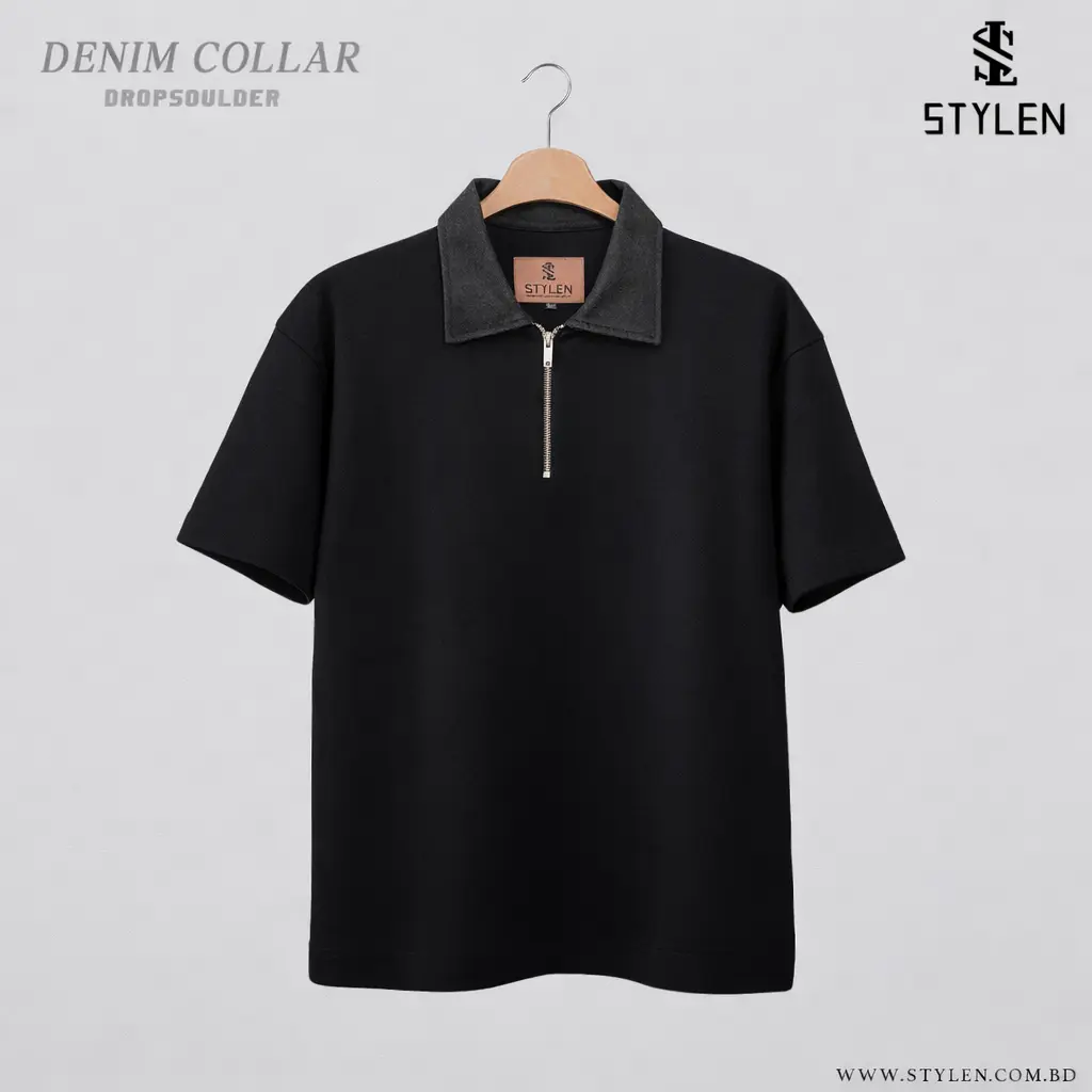 SOLID DENIM POLO DROPSHOULDER