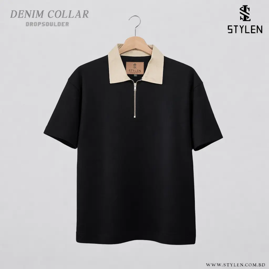 SOLID DENIM POLO DROPSHOULDER
