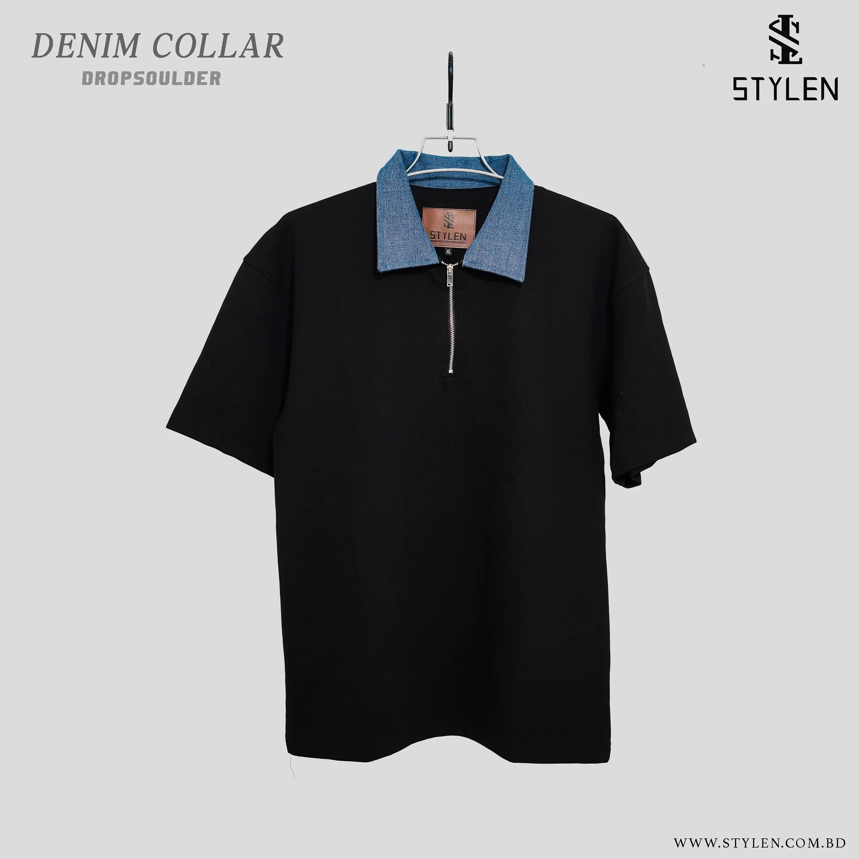 SOLID DENIM POLO DROP SHOULDER