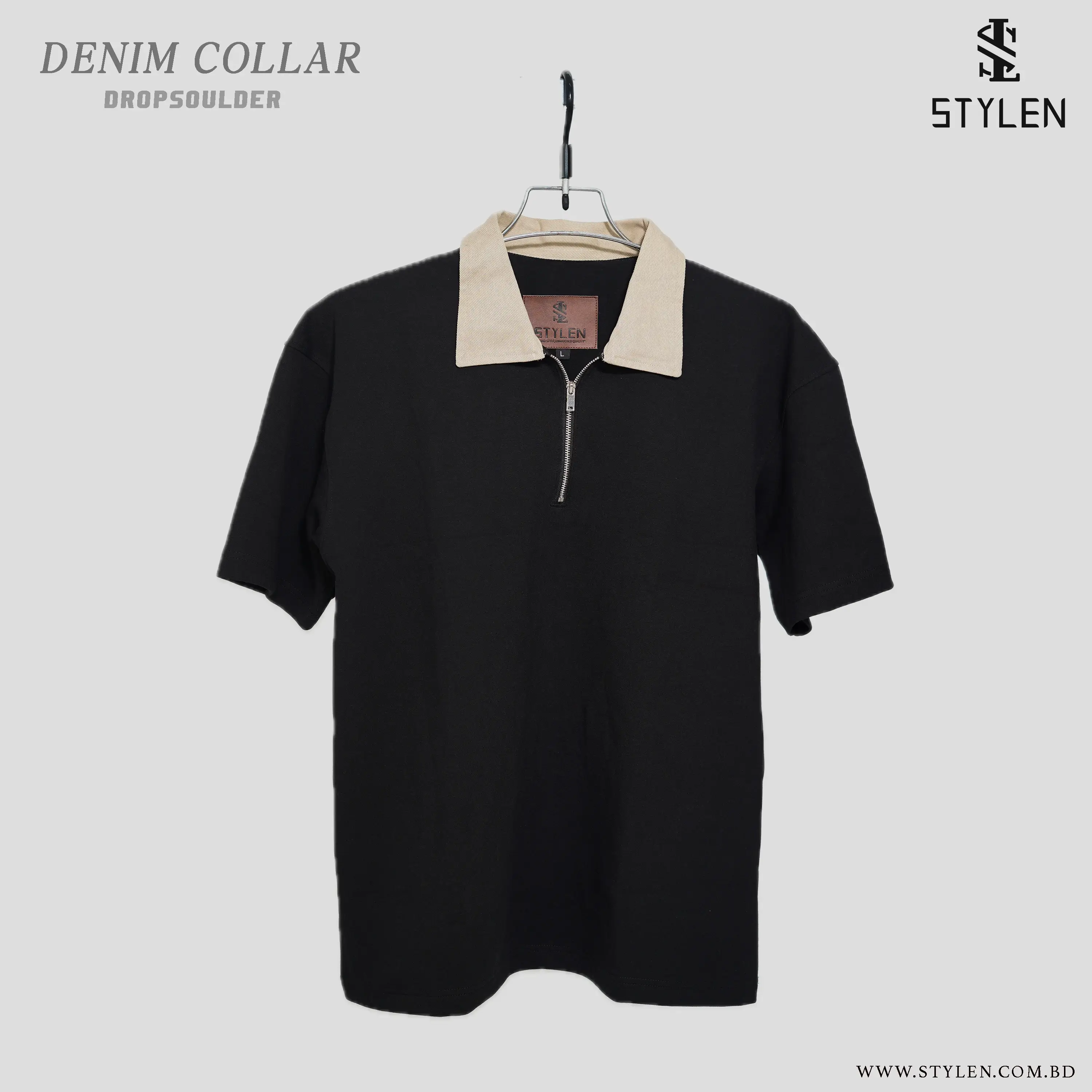 SOLID DENIM POLO DROPSHOULDER